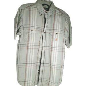 Carhartt Button Shirt Men's Small Short Sleeve Loose Fit Green Plaid